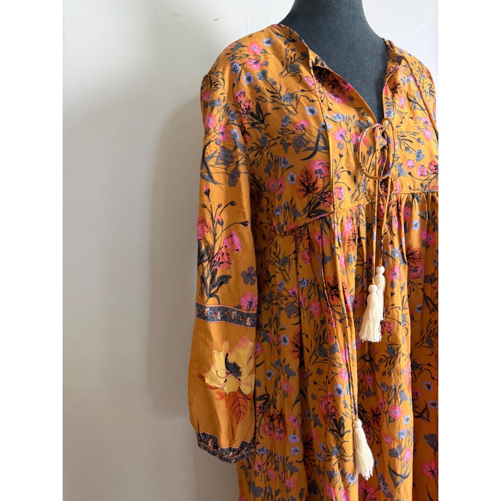 R.Vivimos Floral Boho Tassel Maxi Dress S 4/6 Long Sleeve cottagecore prairie - Picture 5 of 10
